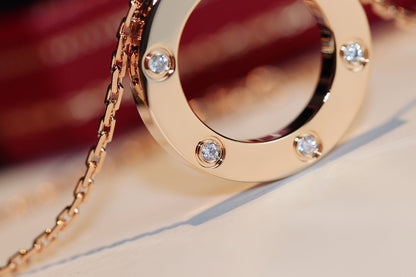[OAK JURI]LOVE NECKLACE 16MM 6 DIAMONDS PINK GOLD