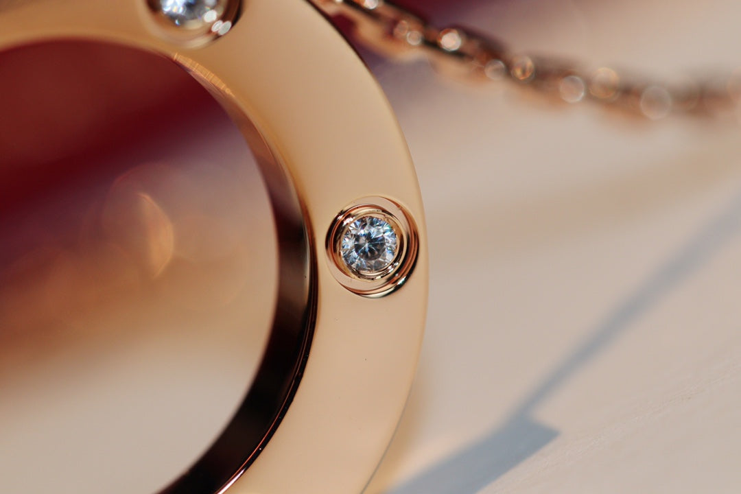 [OAK JURI]LOVE NECKLACE 16MM 6 DIAMONDS PINK GOLD