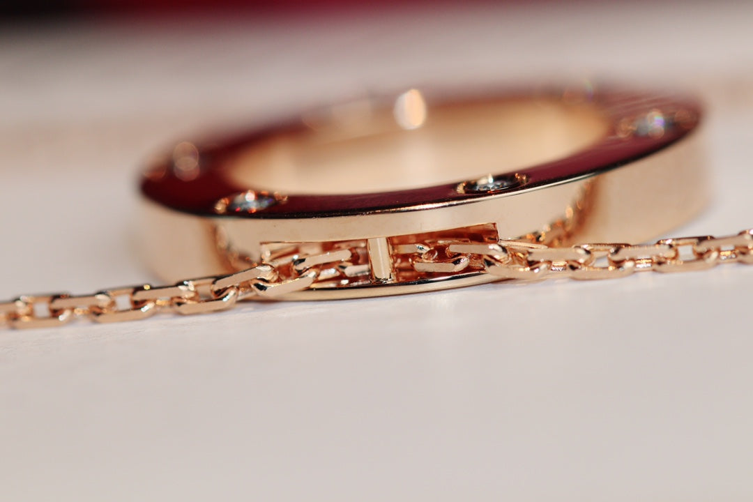 [OAK JURI]LOVE NECKLACE 16MM 6 DIAMONDS PINK GOLD