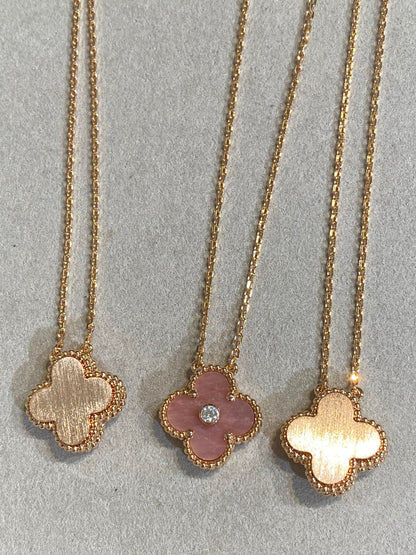 [OAK JURI]CLOVER 15MM DIAMOND RHODONITE NECKLACE