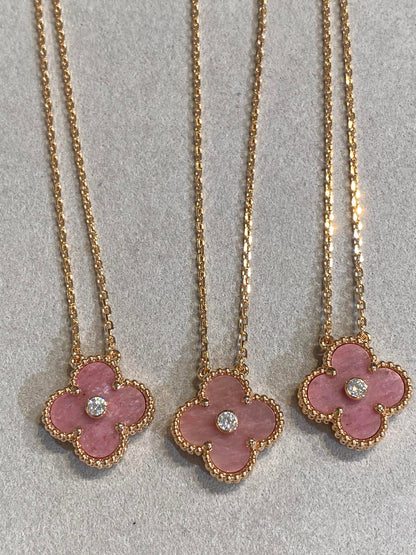 [OAK JURI]CLOVER 15MM DIAMOND RHODONITE NECKLACE