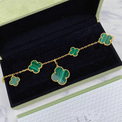 [OAK JURI]MAGIC CLOVER MALACHITE GOLD BRACELET 5 MOTIFS