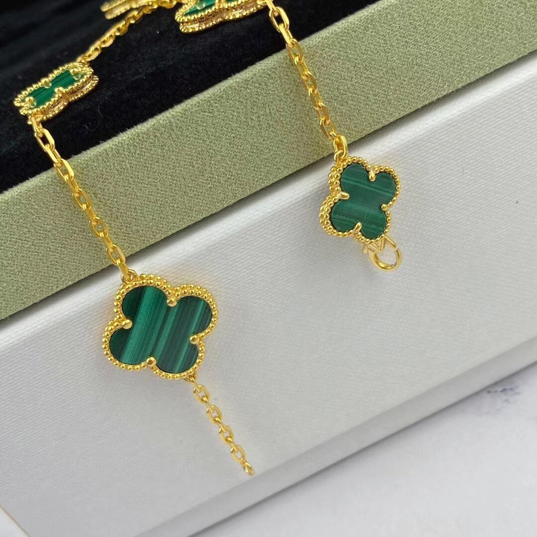 [OAK JURI]MAGIC CLOVER MALACHITE GOLD BRACELET 5 MOTIFS