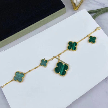 [OAK JURI]MAGIC CLOVER MALACHITE GOLD BRACELET 5 MOTIFS