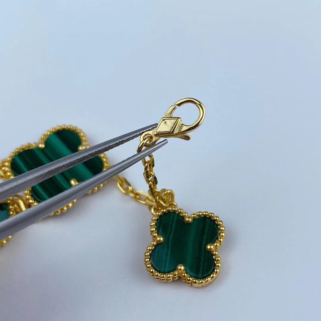 [OAK JURI]MAGIC CLOVER MALACHITE GOLD BRACELET 5 MOTIFS