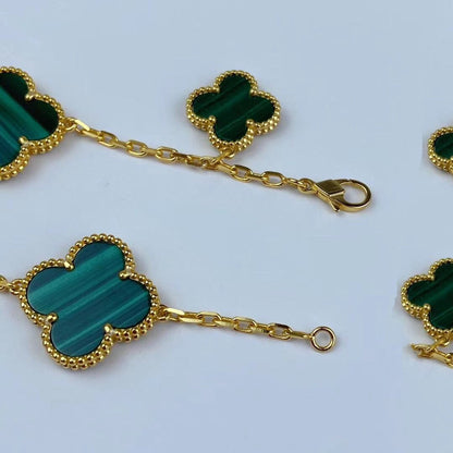 [OAK JURI]MAGIC CLOVER MALACHITE GOLD BRACELET 5 MOTIFS