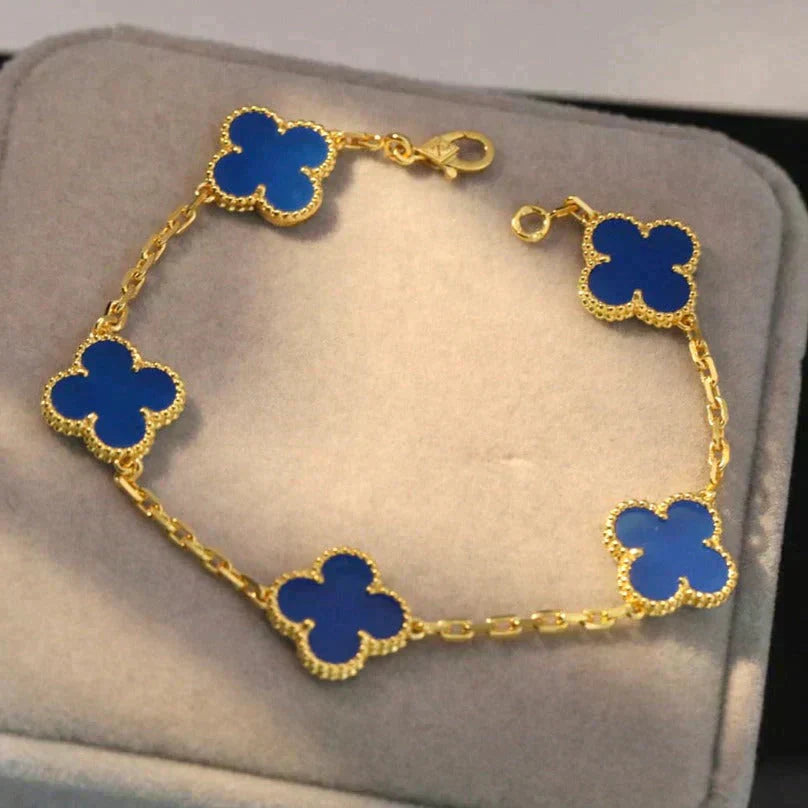 [OAK JURI] CLOVER 5 MOTIF BLUE AGATE BRACELET COLLECTION