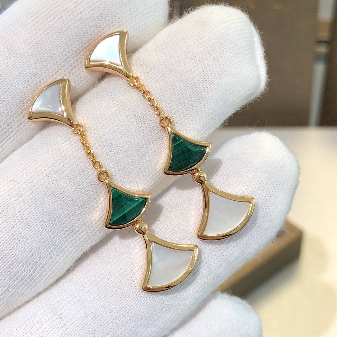 [OAK JURI]DREAM EARRINGS 3 MOTIFS MALACHITE MOP PINK GOLD