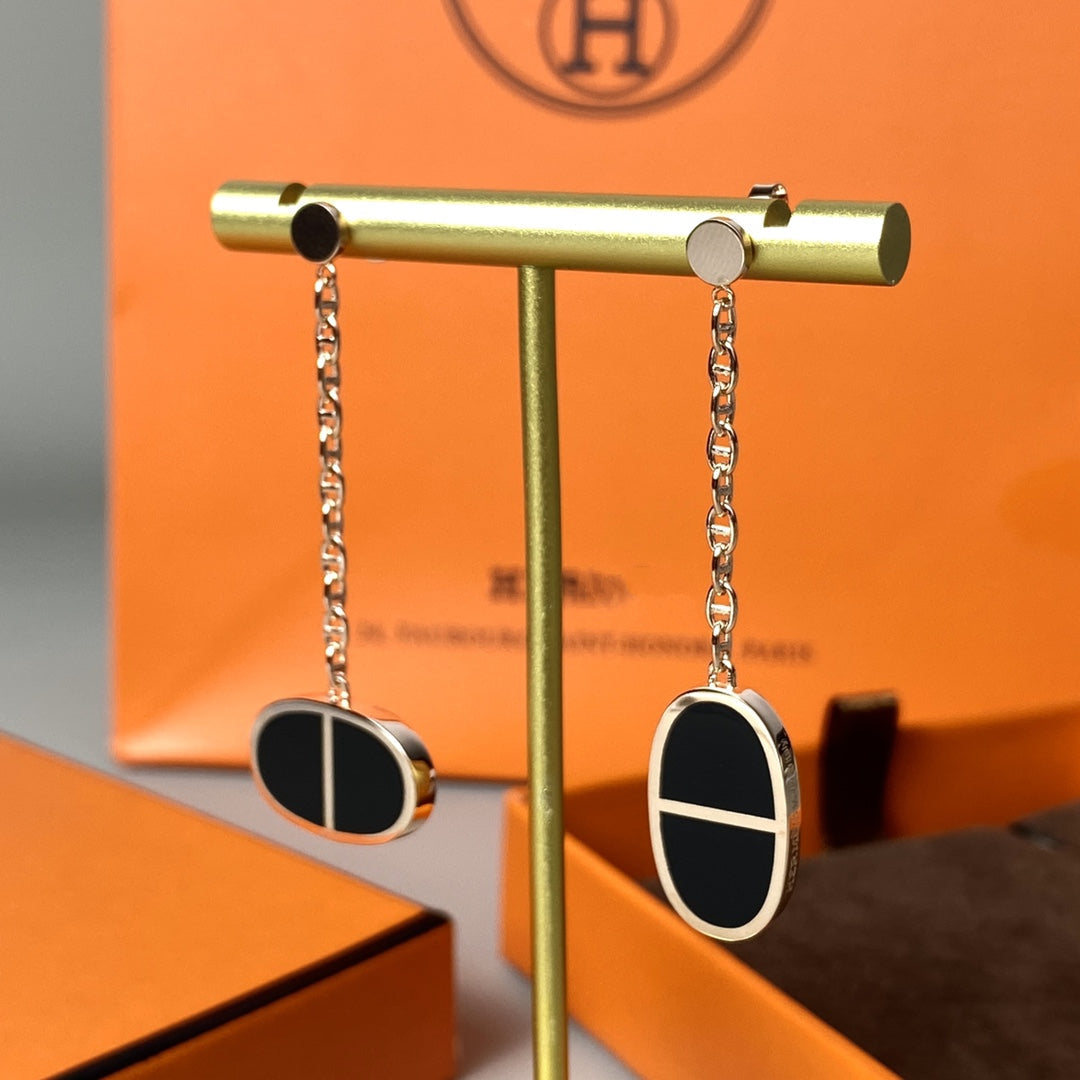 [OAK JURI]CHAINE VERSO BLACK CERAMIC EARRINGS