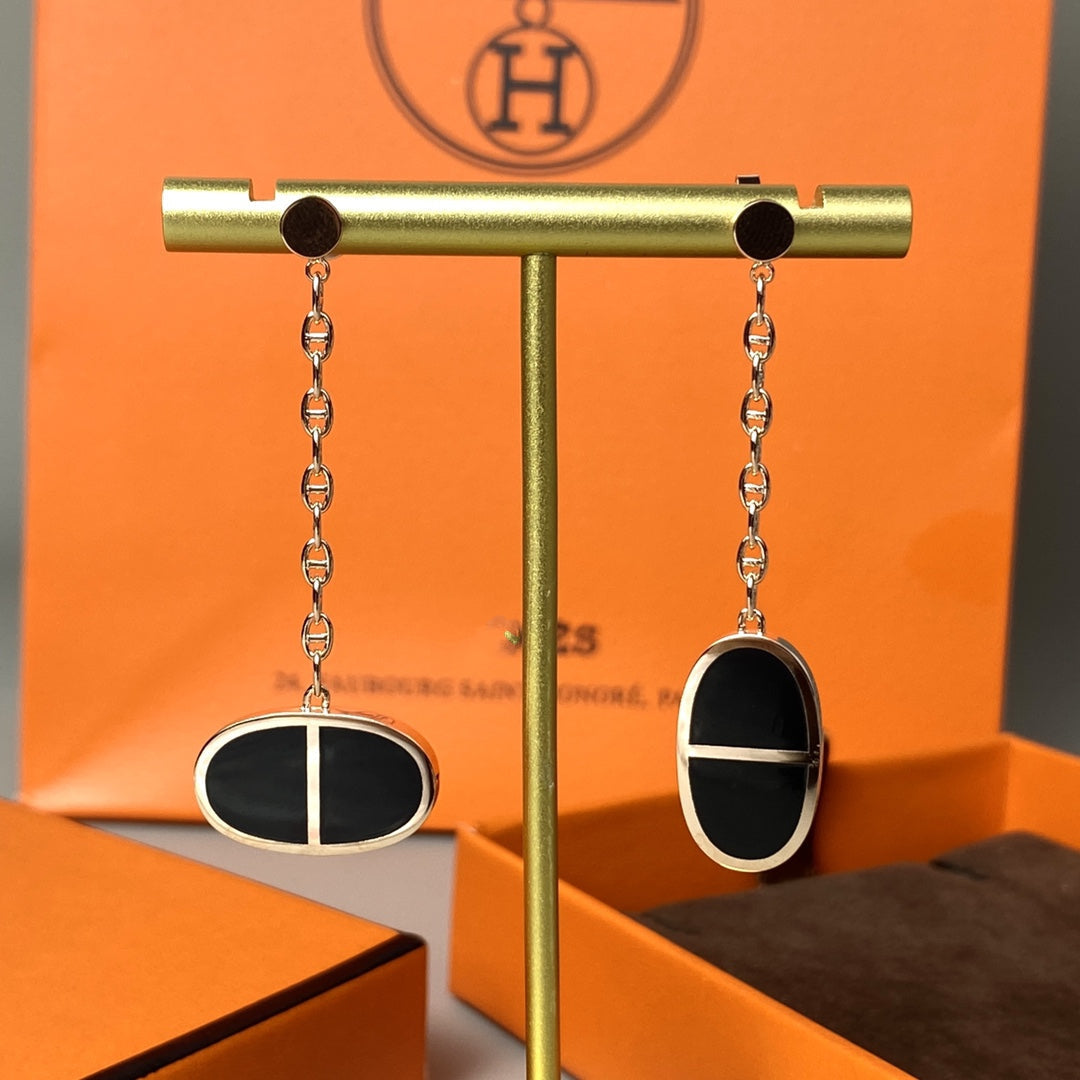 [OAK JURI]CHAINE VERSO BLACK CERAMIC EARRINGS