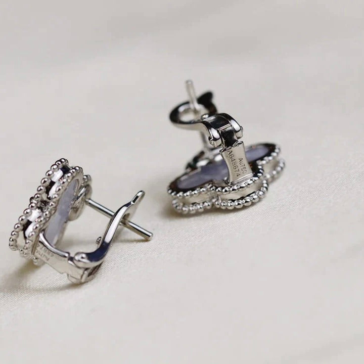 [OAK JURI]CLOVER MEDIUM 1 MOTIFS  WHITE MOP EARRINGS SILVER