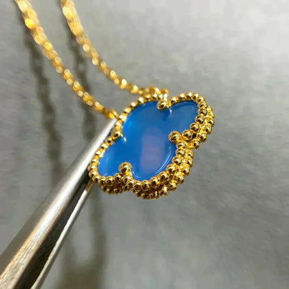 [OAK JURI]CLOVER 15MM BLUE AGATE NECKLACE