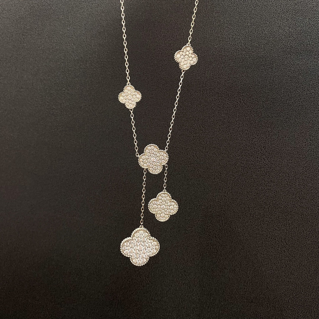 [OAK JURI]CLOVER 5 MOTIFS SILVER DIAMONDS NECKLACE