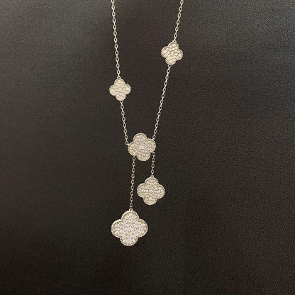 [OAK JURI]CLOVER 5 MOTIFS SILVER DIAMONDS NECKLACE