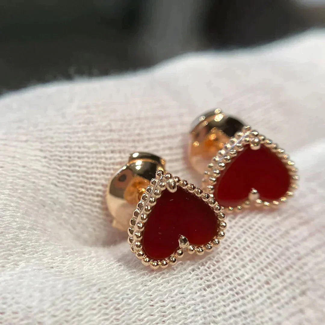 [OAK JURI]HEART CARNELIAN STUD EARRINGS