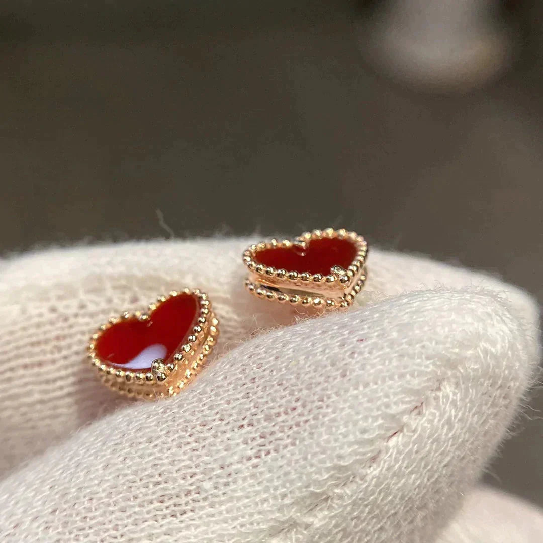 [OAK JURI]HEART CARNELIAN STUD EARRINGS