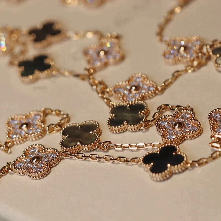 [OAK JURI]CLOVER 20 MOTIFS DARK MOP DIAMOND  NECKLACE