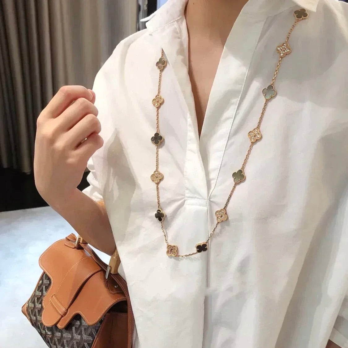 [OAK JURI]CLOVER 20 MOTIFS DARK MOP DIAMOND  NECKLACE