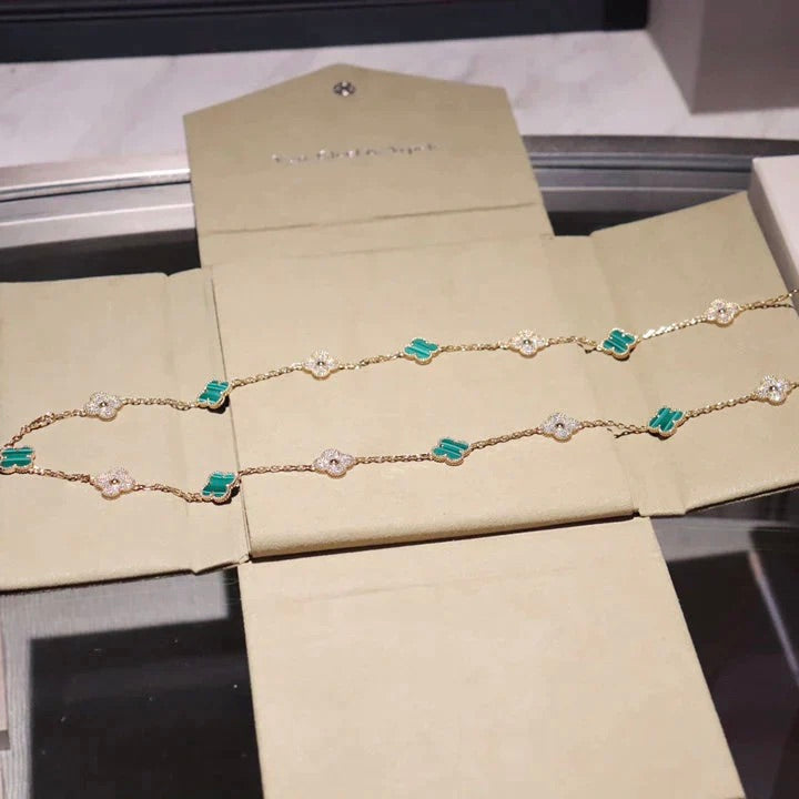 [OAK JURI]CLOVER 20 MOTIFS MALACHITE DIAMOND NECKLACE