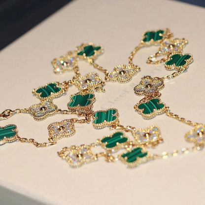 [OAK JURI]CLOVER 20 MOTIFS MALACHITE DIAMOND NECKLACE