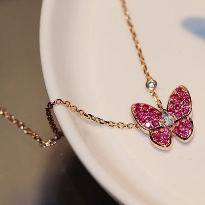 [OAK JURI]BUTTERFLY RED DIAMOND ROSE GOLD NECKLACE
