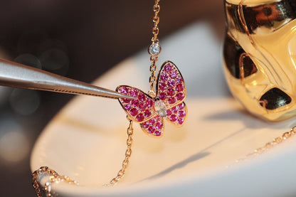 [OAK JURI]BUTTERFLY RED DIAMOND ROSE GOLD NECKLACE