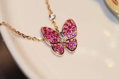 [OAK JURI]BUTTERFLY RED DIAMOND ROSE GOLD NECKLACE