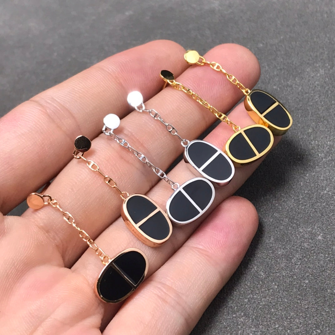 [OAK JURI]CHAINE VERSO BLACK CERAMIC SILVER EARRINGS