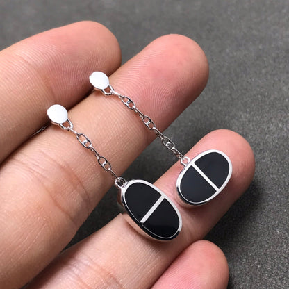 [OAK JURI]CHAINE VERSO BLACK CERAMIC SILVER EARRINGS