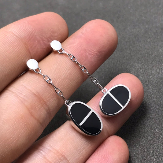[OAK JURI]CHAINE VERSO BLACK CERAMIC SILVER EARRINGS