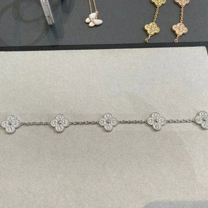 [OAK JURI] CLOVER 5 MOTIF FULL DIAMOND BRACELET COLLECTION