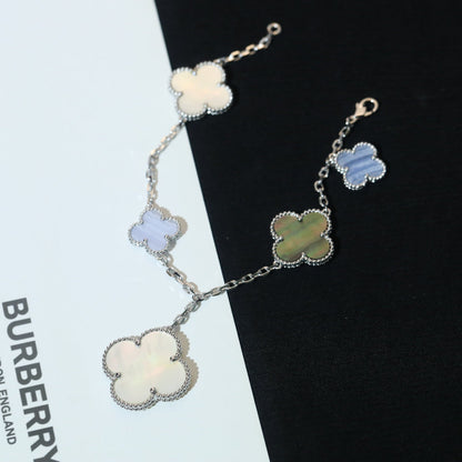 [OAK JURI]CLOVER BRACELET 5 MOTIFS MOP CHALCEDONY SILVER