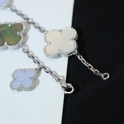 [OAK JURI]CLOVER BRACELET 5 MOTIFS MOP CHALCEDONY SILVER