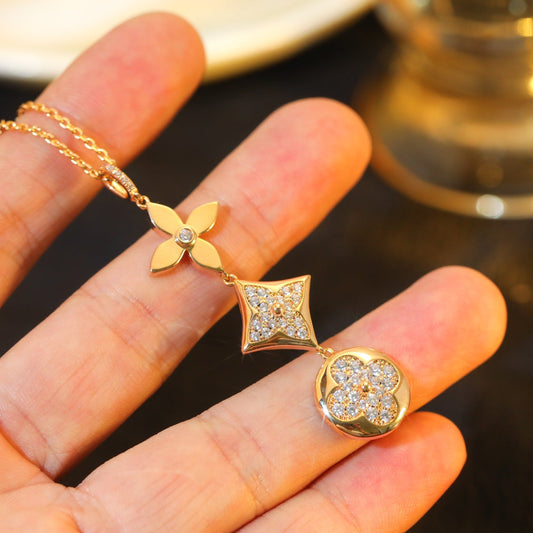 [OAK JURI]STAR AND SUN DIAMOND PINK GOLD NECKLACE