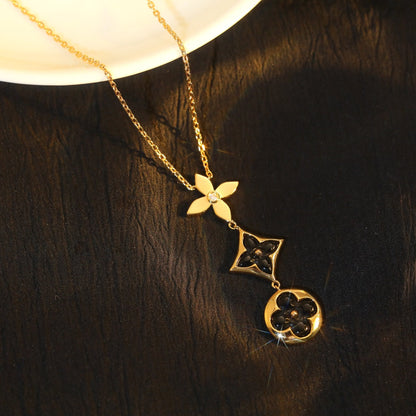 [OAK JURI]STAR AND SUN ONYX PINK GOLD NECKLACE