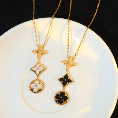 [OAK JURI]STAR AND SUN ONYX PINK GOLD NECKLACE