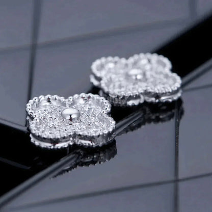 [OAK JURI]CLOVER 1 MOTIFS DIAMOND STUD EARRINGS SILVER