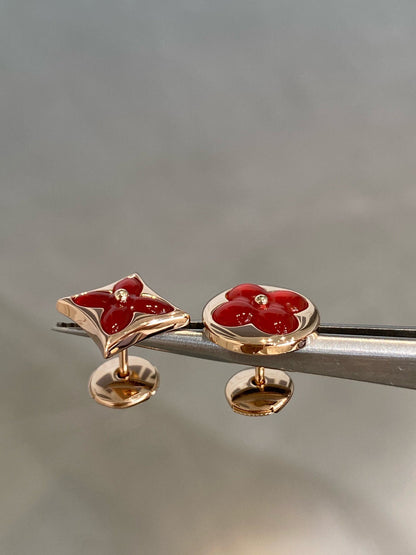 [OAK JURI]STAR AND SUN PINK GOLD CARNELIAN STUD EARRINGS