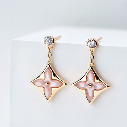 [OAK JURI]DOUBLE STAR PINK GOLD MOP DROP EARRINGS