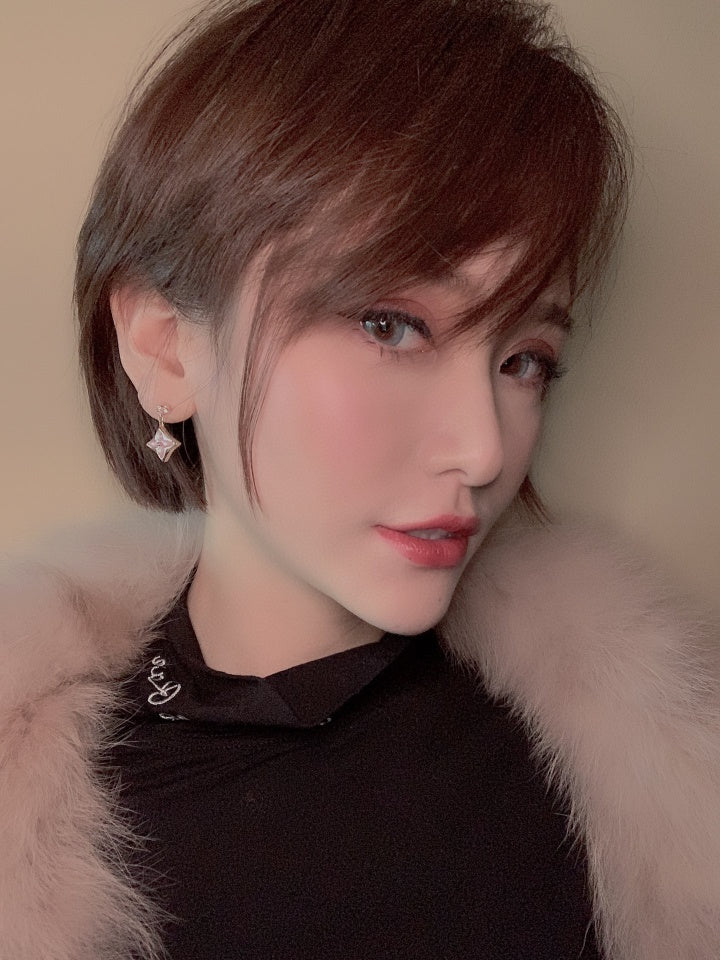 [OAK JURI]DOUBLE STAR PINK GOLD MOP DROP EARRINGS