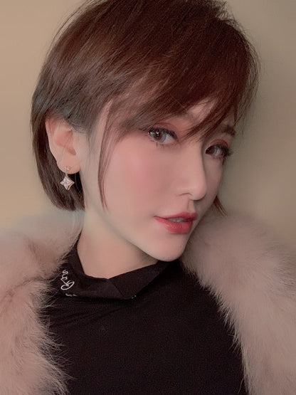 [OAK JURI]DOUBLE STAR PINK GOLD MOP DROP EARRINGS
