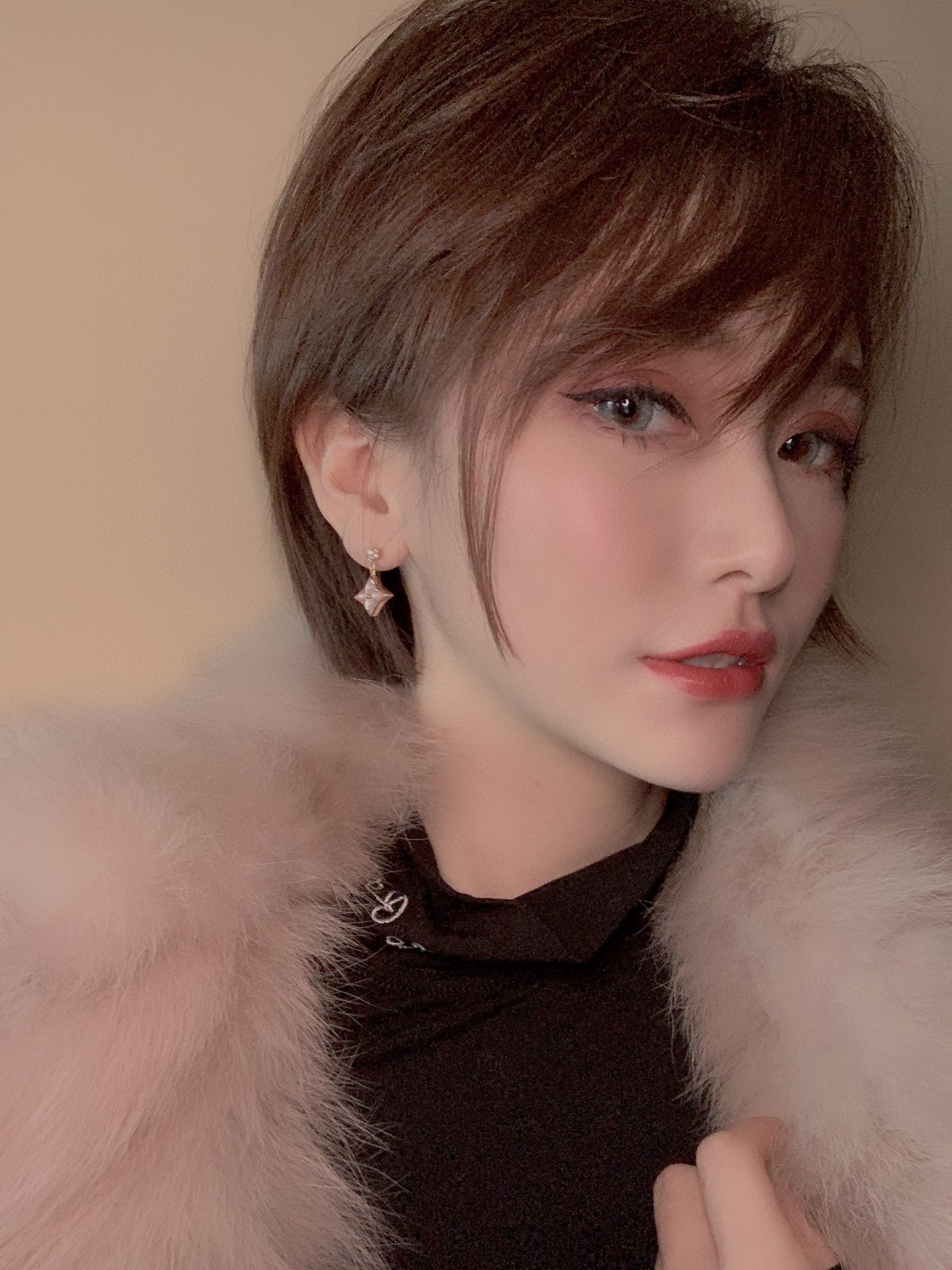 [OAK JURI]DOUBLE STAR PINK GOLD MOP DROP EARRINGS