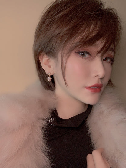 [OAK JURI]DOUBLE STAR PINK GOLD MOP DROP EARRINGS