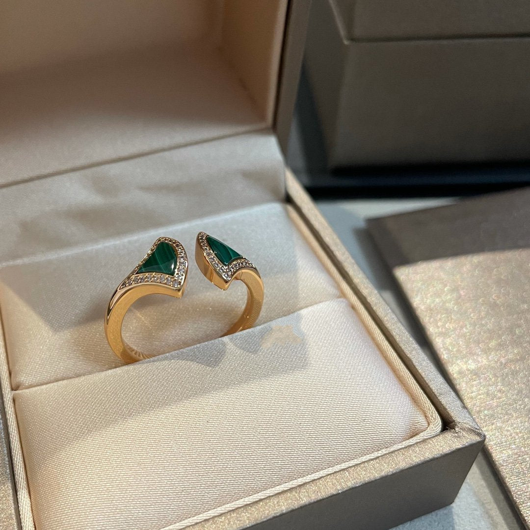 [OAK JURI]DREAM MALACHITE DIAMOND OPEN RING