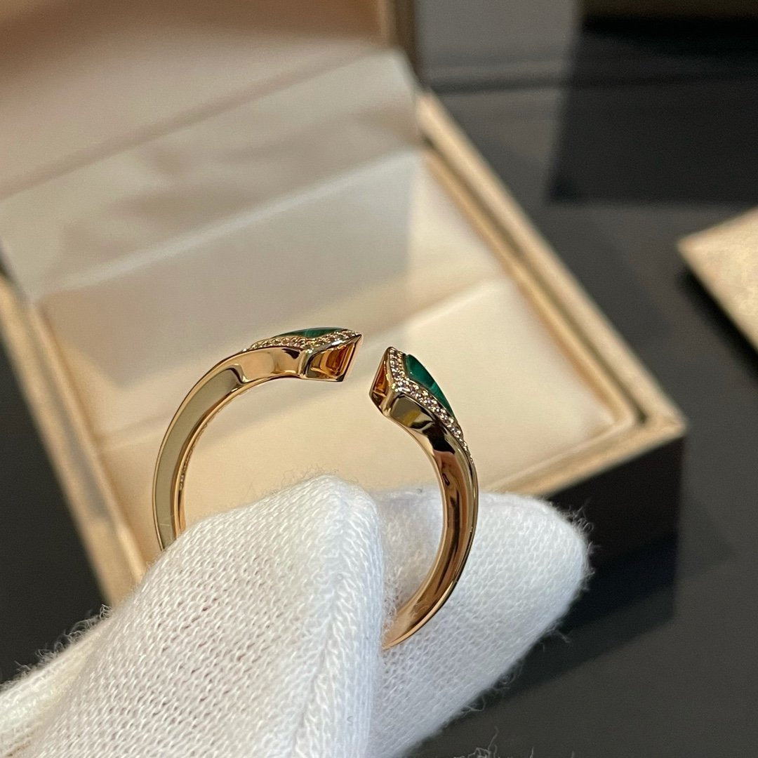 [OAK JURI]DREAM MALACHITE DIAMOND OPEN RING