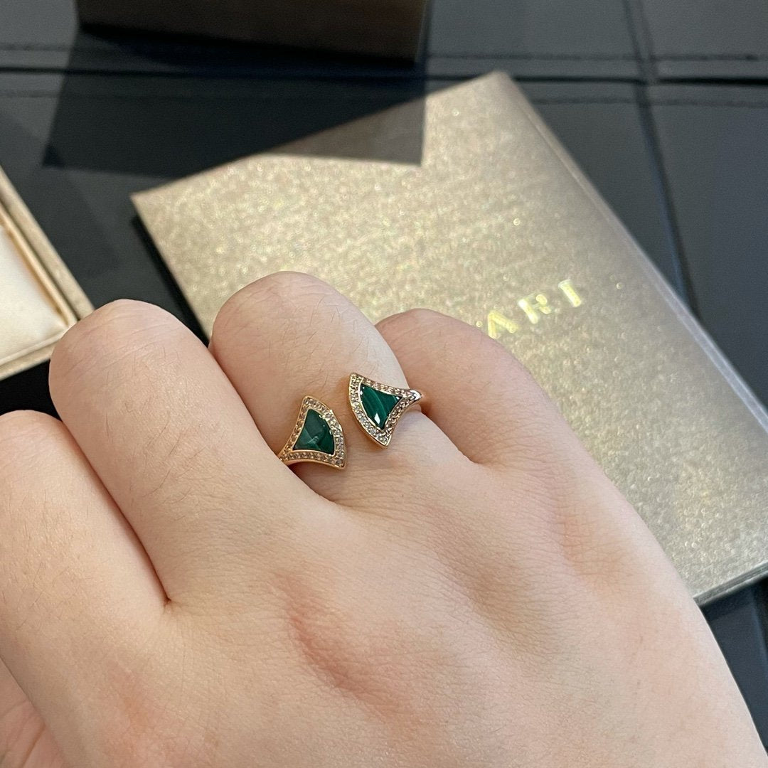 [OAK JURI]DREAM MALACHITE DIAMOND OPEN RING
