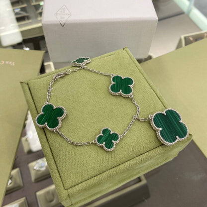 [OAK JURI]CLOVER 5 MOTIFS SIVLER MALACHITE BRACELET
