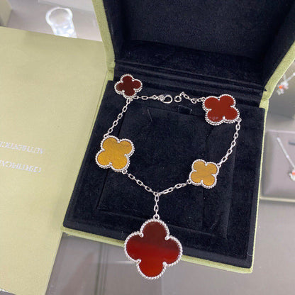 [OAK JURI]CLOVER 5 MOTIFS SIVLER CARNELIAN TIGER EYE BRACELET