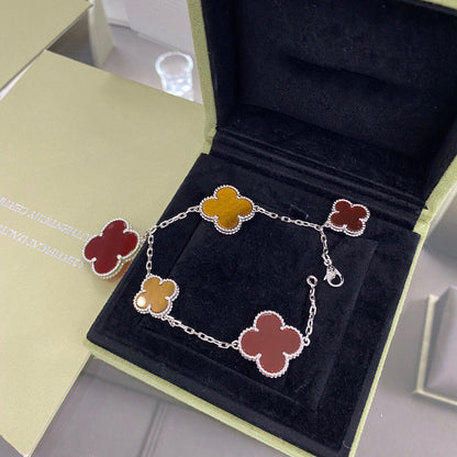 [OAK JURI]CLOVER 5 MOTIFS SIVLER CARNELIAN TIGER EYE BRACELET