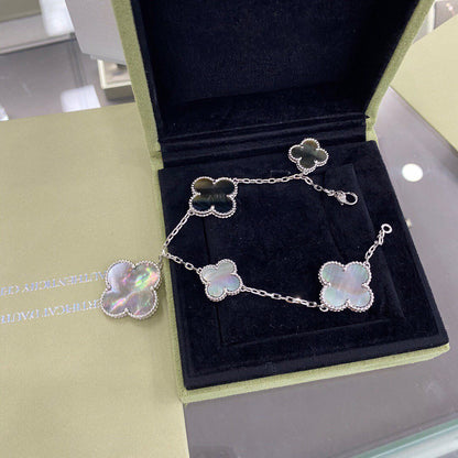 [OAK JURI]CLOVER 5 MOTIFS SIVLER DARK MOP BRACELET